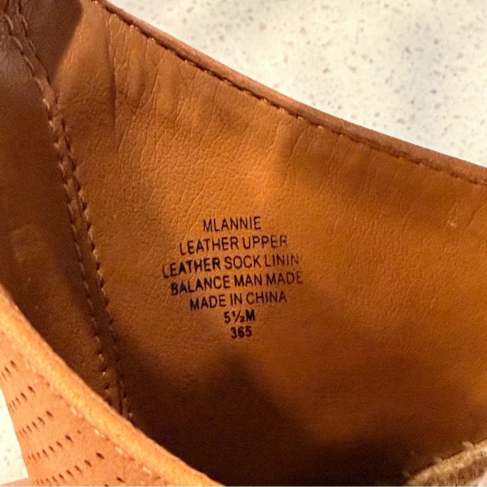 Marc Fisher Mlannie Tan Leather Espadrille Wedge Ankle Strap Sandal Size 5.5 - Picture 8 of 9
